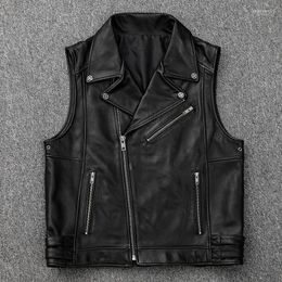 Men's Genuine Leather Motorcycle Professional Large Size Vintage Cowskin Biker Sleeveless Vest Jackets Vests Stra22