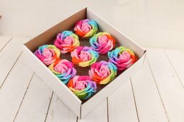 Colorful rose soap flower head simulation rainbow rose bouquet production with flowers