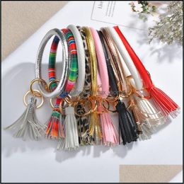 Wristlet Keychain Bracelet Leather Tassel Holder Bangle Keyring Large Circle Key Ring Women Girls Fashion Jewellery 13 Designs Drop Delivery 2