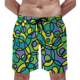 Men's Shorts Abstract Circles Board Colorful Print Beach Short Pants Elastic Waist Cute Printed Swimming Trunks Plus SizeMen's