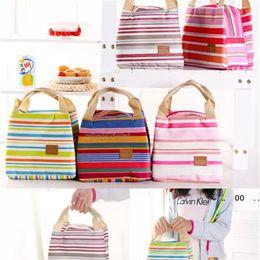 Lunch Totes Bag Thermal Insulated Portable Cool Canvas Stripe Carry Case Picnic high quality BBE13548