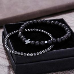 Beaded Strands Cross Stone Beads Bracelet 2pcs/set Men Women Armband Pulseira Mens Jewellery Pulseras Bracelets Hippie Handmade Homme Bijoux F