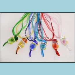 Pendant Necklaces Pendants Jewellery Wholesale 6Color Mixed Colour Necklace Handmade Murano Lampwork Glass Animal Inner Flowe Dhogf