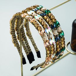 Elegant Colour Crystal Headband for Woman Luxury Geometric Gem Diamond Beaded Hairband Princess Party Headpiece Crowns