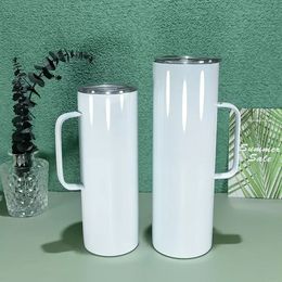 US Stock 20oz/30oz Sublimation straight Tumbler with handle Double Wall 304 Stainless Steel with sealing lids Personalised Gift