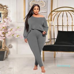 Women's Plus Size Tracksuits ZZ Women Clothing Two Piece Set One Shoulder Long Sleeve Crop Top And Pencil Legging Drop WholesaleWomen's