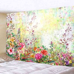 Flower And Bird Oil Paint Wall Carpet Bohemian Decoration For Bedroom Carpets Photo Room Art J220804