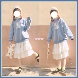 HOUZHOU Kawaii Anime Hoodie Autumn Fashion Rabbit Print Women Hoodies Cute Long Sleeve Loose Oversized Pullover Women 201203