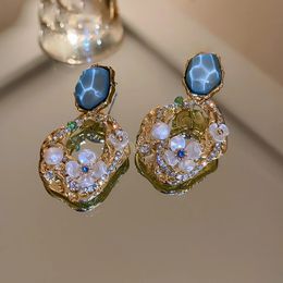 Fashion Jewellery Resin Earrings Delicate Design Pretty Crystal Pearl Flower Dangle Earrings For Women Party Gifts