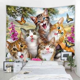 Boho Style Background Wall Decoration Rugs Living Room Cute Cat Bedroom Tapestry J220804