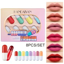 New arrival 8Pcs HANDAIYAN Lipstick Set Matte Long Lasting Velvet Sexy Lazy Lipsticks Kit Waterproof Women Makeup
