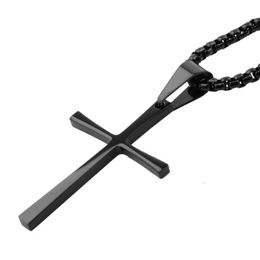 Pendant Necklaces Wholesale Mens Unisexs Simple Cross Stainless Steel Black Pendants Prayer 2022 Fashion Jewellery Gifts Free Box Chain 24&quo