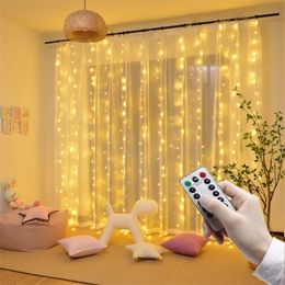 Remote LED String Lights Curtain USB Battery Fairy Garland Led Wedding Party Christmas For Window Home Outdoor Decor Y201020