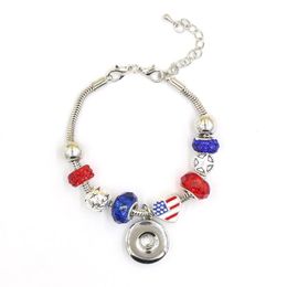 Charm Bracelets Wholesale Snap Jewelry Patriotic Star Beads Heart Shaped American USA Flag Gifts PulseraCharm CharmCharm