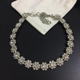 Chains Fashion Jewellery Banquet Party Silver Flower Sparkle Necklace For Woman ChokerChains