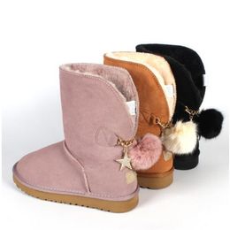Winter WGG snow boots chain fur ball leather warm women's boots wholesale cotton shoes