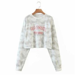 HSA O-Neck Long Sleeve Pullover T-Shirt Sweatshirt Women Camouflage Print T-Shirts Female Casual Short style Sweet Tops 210716