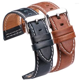 Watch Bands Genuine Leather Belt 22mm 24mm Women Men Black Brown Blue Orange Watchbands Strap With Stainless Steel Pin BuckleWatch Hele22