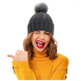 Beanie/Skull Caps Women Fur Hat For Winter Thermal Knitted Pompom Skullies Beanies Female Pom Headgear Warm Cap Pros22