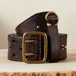 Belts Double-Pin Brass Buckle Men's Luxury Fashion Belt Retro First Layer Pure Cowhide Jeans With Genuine Leather Stylish Men BeltsBelts