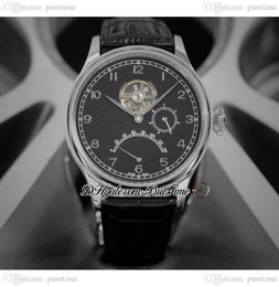 Perpetual Calendar Tourbillon Power Reserve A23j Automatic Mens Watch Steel Case Black Dial Silver Number Markers Leather Strap Puretime F01A1