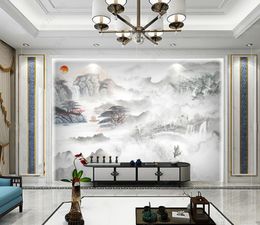 Custom 3D wallpaper mural living room bedroom New Chinese style stone pattern landscape background wall stickers