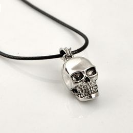 Pendant Necklaces Skull Necklace Silver Color Pendants Black Leather Chain 19074Pendant