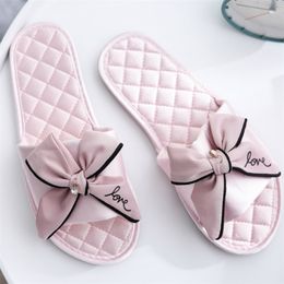 Women Indoor Silk Slippers Butterflyknot Bowtie Light Comfy Flats Open Toe Home Slides House Causal Fashion Cute Shoes Ladies 220707