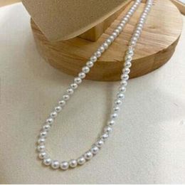 Charming 5-6mm real natural south sea white pearl necklace 14k