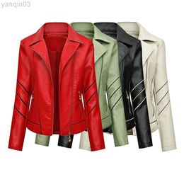 Women Jacket Faux Leather Wear Resistant Skin-friendly Biker Jacket Loose Turn-down Collar Zipper Fashion Women Wild Locomotive L220801