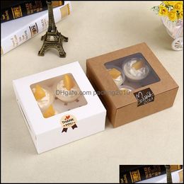 Cupcake Boxes Empty Clear Window Creative Kraft Brown White Muffin Packaging Box Fedex Fast Drop Delivery 2021 Packing Office School Busin