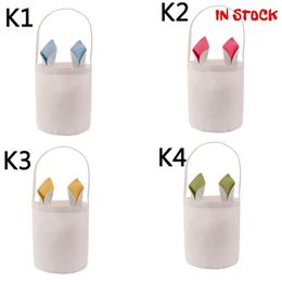 2022 Sublimation Easter Bunny Bucket Festive Polyester Blank DIY Rabbit Ears Basket Personalized Candy Gift Bag with Handle