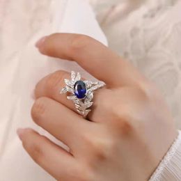 Wedding Rings RUZZALLATI Luxury Female Royal Blue Zircon Stone Feather Vintage Finger Ring High Quality Women Promise Jewellery Rita22