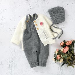 Clothing Sets Born Baby Set Knitted Infant Girl Boy Jumpsuit Outfits Hat Solid Toddler Kid Long Sleeve Sweater Sleeveless OnesiesClothing