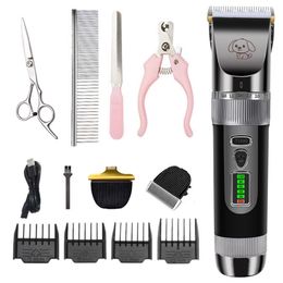 Pet Clipper Grooming Kit Cat Hair Clippers For Dog Reachageable Display Battery Trimmer Haircut Cat Hair Cutting Machine 220423