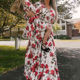 Mom And Daughter Floral Long Sleeve Dress Clothes Family Look Matching Outfits Wedding Party Mommy And Me Long Dresses 5-12