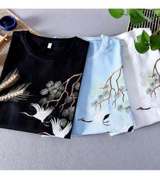 culture shirts UK - 26 size S-4XL 2022 Summer national Tide Crane embroidered short sleeves T - shirt male fashion personality Chinese culture leisure bottom unlined upper garment
