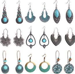 Bohemian Dangle Drop Earrings Charm for Women Vintage Turquoise Tassel Earrings Ethnic Retro Pendant Ear Hook Beach Party Jewellery Gift
