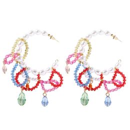 Hoop Earrings with Multicoloured Faux Pearl For Women Bohemian Acrylic Beaded C-Shaped Earrings Fashion Jewelry