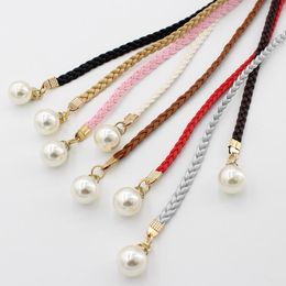 Belts Women Fashion Knotted Waist Chain Dress Woven Rope Female Decorative Pearl Belt