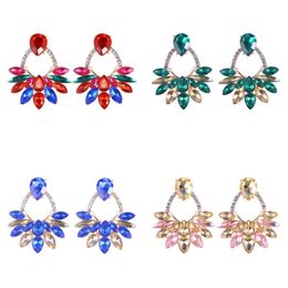 Boho 5 Colors Shiny Crystal Statement Metal Dangle Earrings For Women Trend Colorful Rhinestone Jewelry Party Wholesale