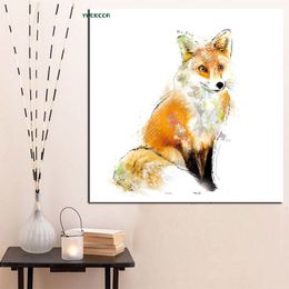 Minimalist Watercolour Parrot Bird Fox Oil Painting on Canvas Poster Print Modern Nordic Animal Art for Kids Baby Girl Room Decor