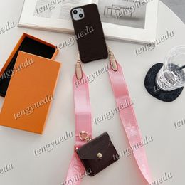 Fashion Designer Phone Cases for iPhone 15 15pro 14 14pro 14plus 13promax 13pro iphone12 12pro iphone11promax Leather Handbag Luxury Cellphone Case with Lanyard