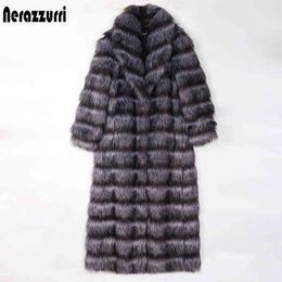 Nerazzurri Long fluffy warm faux fur coat women 2022 long sleeve Womens silver fur coats 5xl 6xl 7xl Winter European fashion T220810