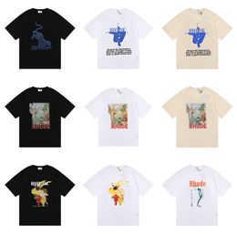 America Tide Brand RHUDE Printed T Shirt Men Women Washed Do Old Round Neck treetwear T-shirts Spring Summer High Street Style Quality Rhude Top Tees Asian size S-XL