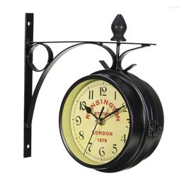 Wall Clocks Vintage Decorative Double Sided Metal Clock Antique Style Station Hanging Frame For ChristmasWall