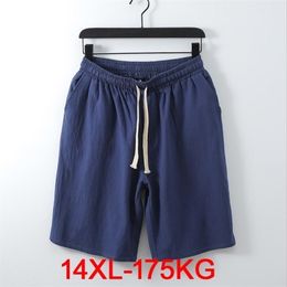Men Big Shorts Plus Size 11XL 12XL 13XL 14XL 15XL Summer Linen Large Stretch Sports Casual Loose 60 Black 220318