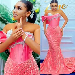 2022 Plus Size Arabic Aso Ebi Luxurious Mermaid Sparkly Prom Dresses Beaded Crystals Evening Formal Party Second Reception Birthday Engagement Gowns Dress ZJ60E