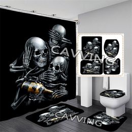 Funny Skull 3D Printed Shower Curtain Waterproof Bathroom Anti-slip Bath Mat Set Toilet Rugs Carpets 220429