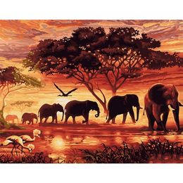 Painting By Numbers DIY Drop 50x65 60x75cm Sunset image group Scenery Canvas Wedding Decoration Art picture Gift LJ200908